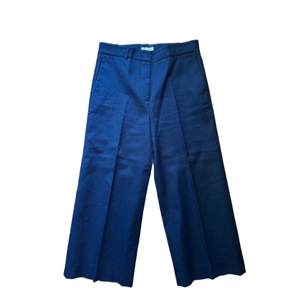 Rebecca Taylor 100% Cotton Wide-Leg Trousers Navy Blue 8